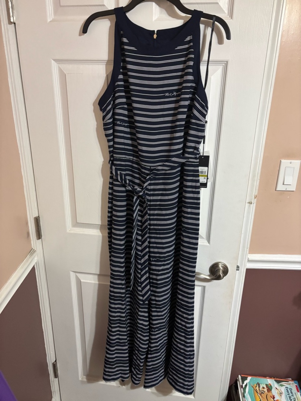 Karl Lagerfeld Navy and White Striped Sleeveless Dress